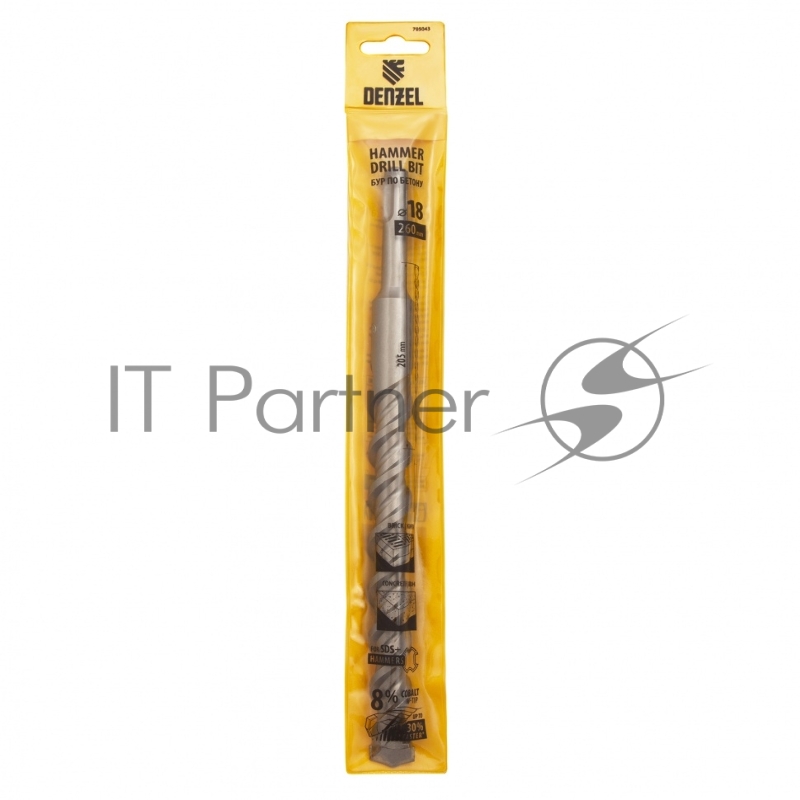 Бур по бетону, двойная спираль, Cobalt W-tip, 18x260 мм, SDS PLUS// Denzel