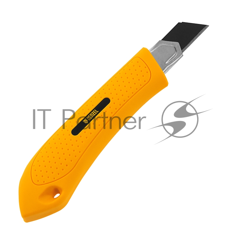 Нож, 18 мм, сменное лезвие, SK4, метал. направляющая, винтовой фиксатор// Denzel