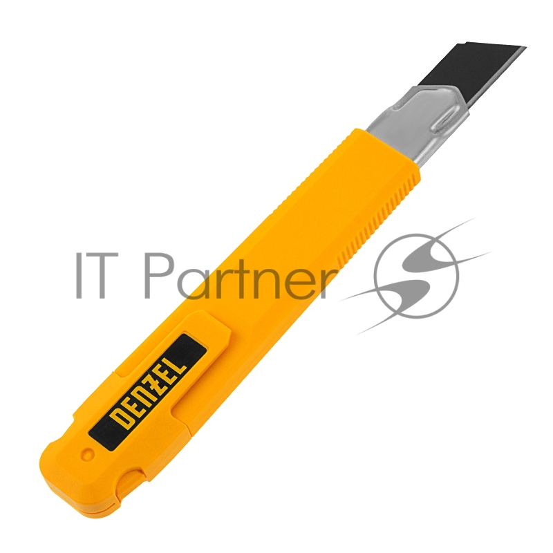 Нож, 18 мм, сменное лезвие, SK4, метал. направляющая, клипса, нажимной фиксатор// Denzel