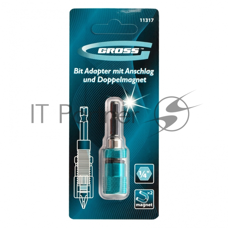 Адаптер для бит с ограничителем и двойным магнитом, 1/4// Gross