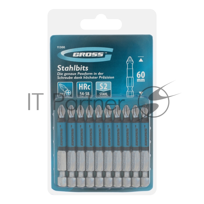 Набор бит PH2х60, сталь S2, 10 шт.// Gross
