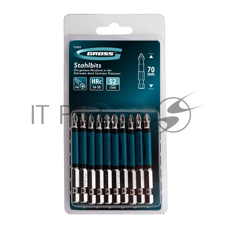 Набор бит PH2 х70, сталь S2, круглый профиль, 10 шт.// Gross