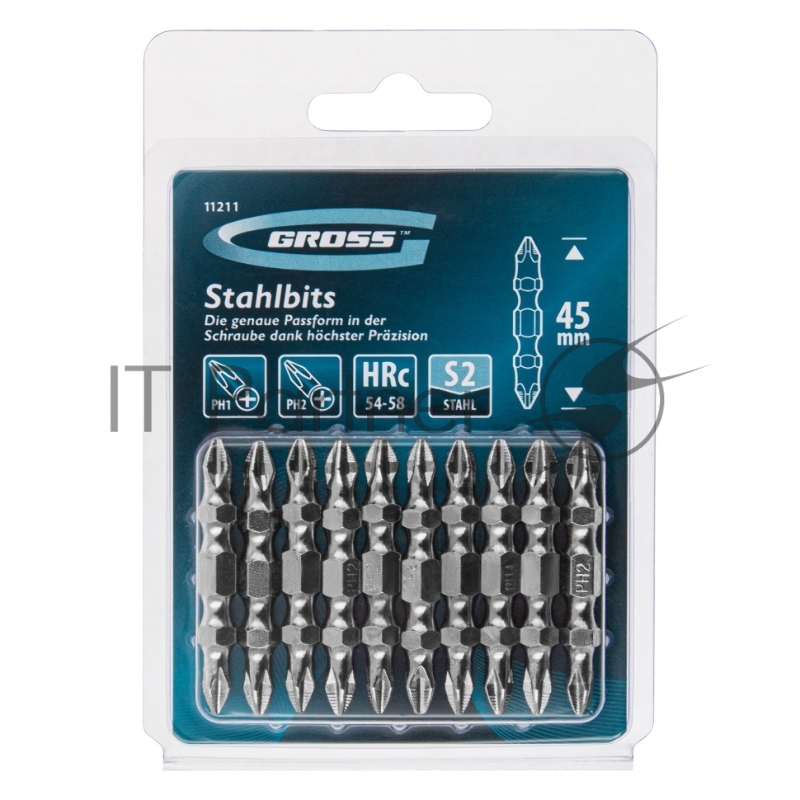 Набор бит двухстор., PH2-PH1х45мм, сталь S2, 10шт.// Gross