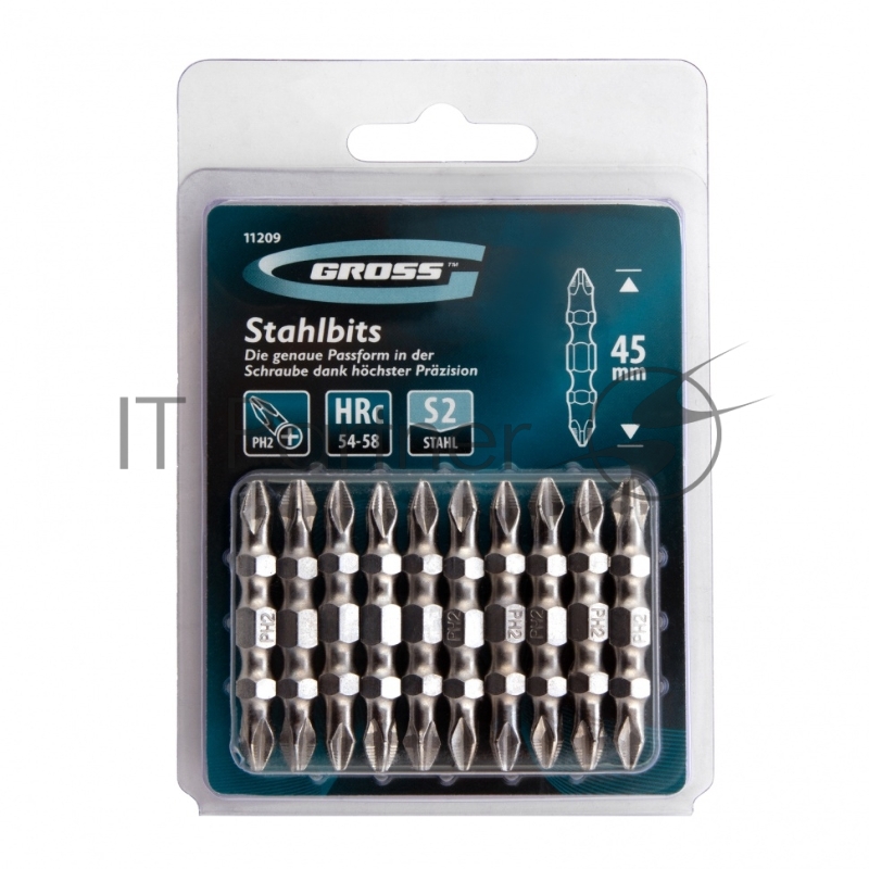 Набор бит двухстор., PH2-PH2х45мм, сталь S2, 10шт.// Gross