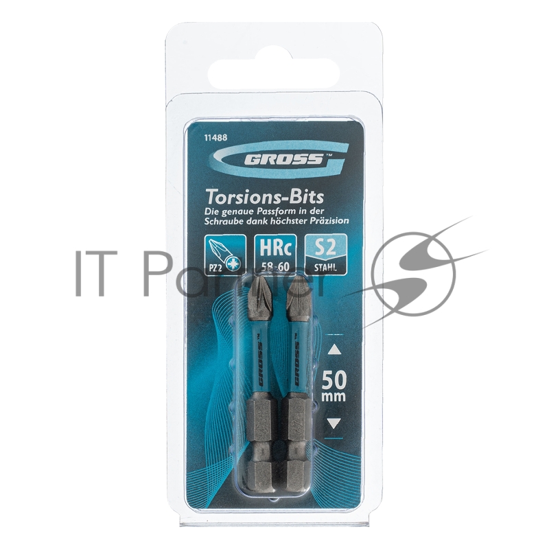 Набор бит торсионных PZ2x50 мм, для ударных шуруповертов, 2 шт.// Gross