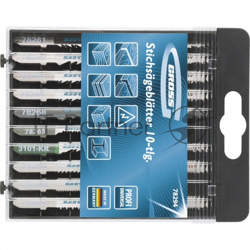 Набор полотен для электролобзика универсальный, 10шт., Profi, пластиковый кейс// Gross