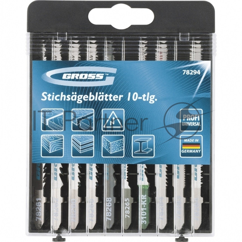 Набор полотен для электролобзика универсальный, 10шт., Profi, пластиковый кейс// Gross