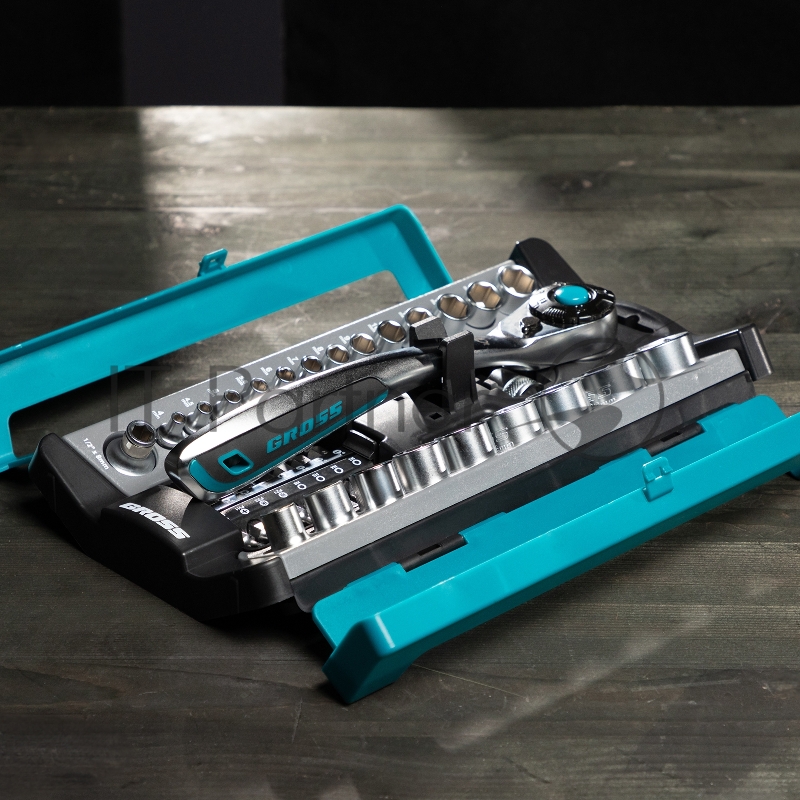 Набор торцевых головок, трещотка 120 зубьев, 41 предмет, 1/2, 1/4, CrV// Gross