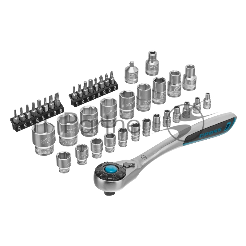 Набор торцевых головок, трещотка 120 зубьев, 41 предмет, 1/2, 1/4, CrV// Gross