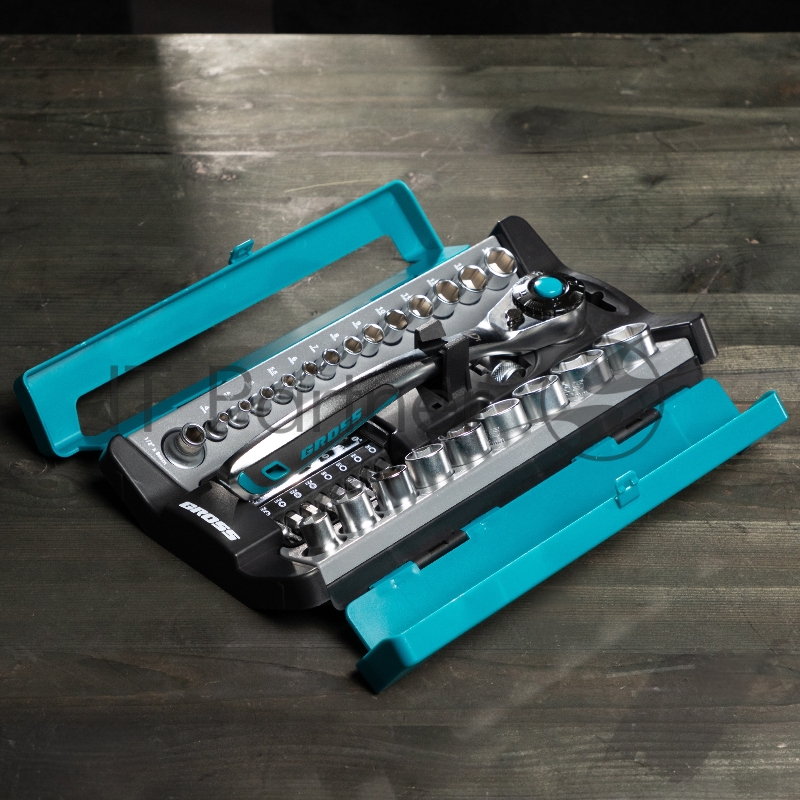 Набор торцевых головок, трещотка 120 зубьев, 41 предмет, 1/2, 1/4, CrV// Gross