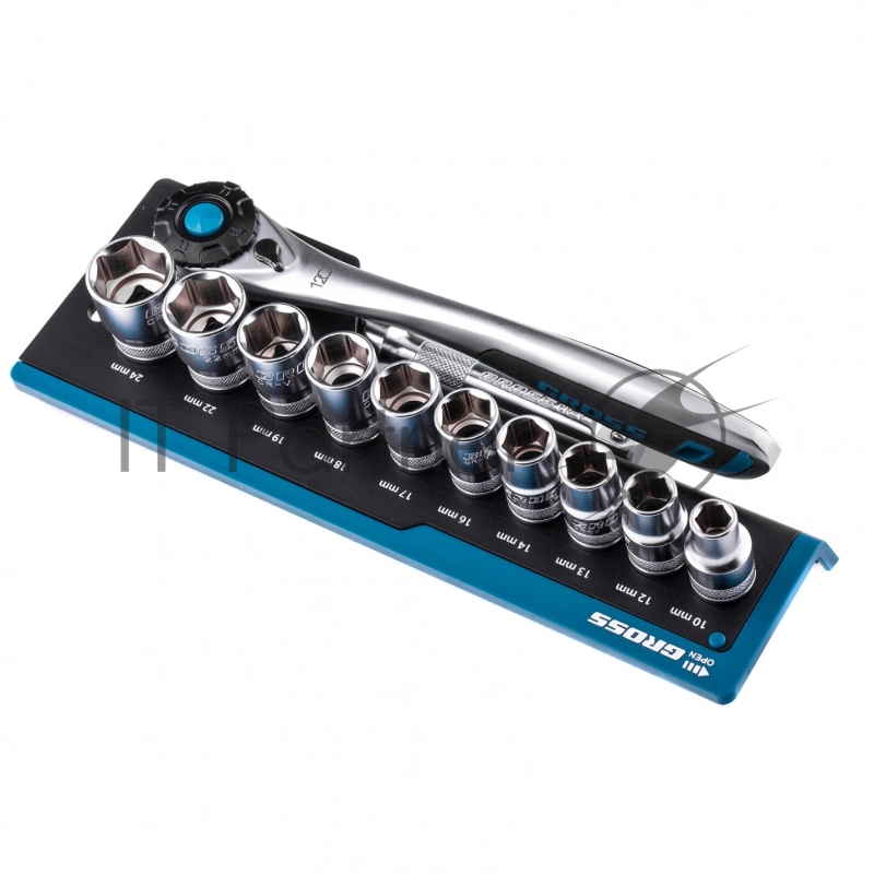 Набор торцевых головок, трещотка 120 зубьев, 12 предметов, 1/2, CrV// Gross