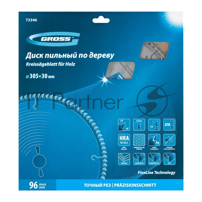 Пильный диск по дереву ф305 х 30 мм, 96 зубьев// Gross