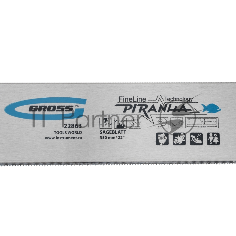 Пильное полотно для прецизионного стусла PIRANHA, 550 мм, зуб 2D, каленый зуб, 18 TPI// Gross