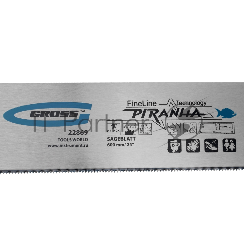 Пильное полотно для прецизионного стусла PIRANHA, 600 мм, зуб 2D, каленый зуб, 18 TPI// Gross