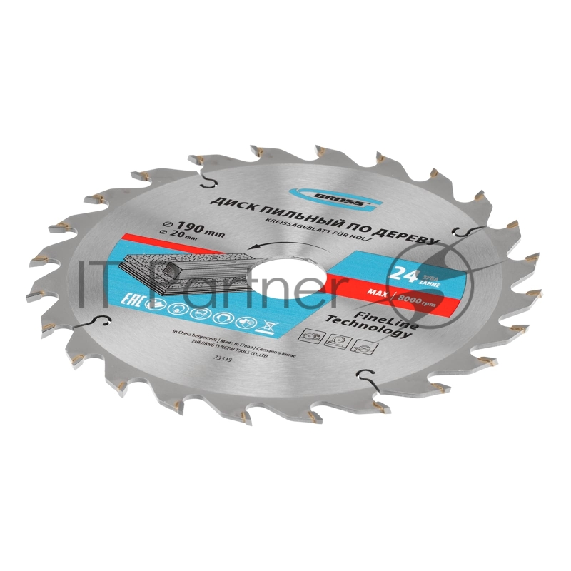 Пильный диск по дереву ф190 х 30 мм, 24 зуба// Gross