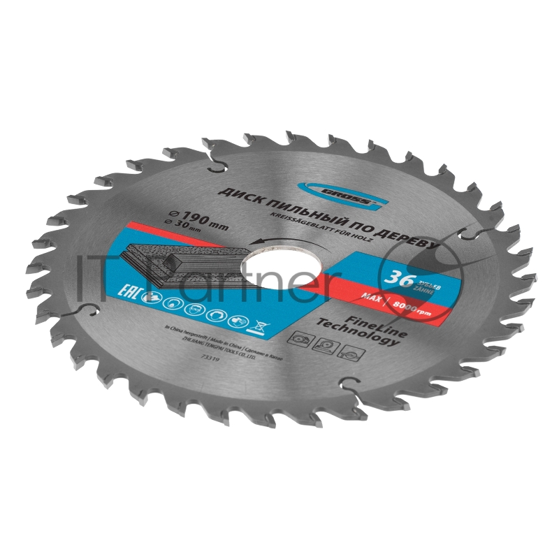 Пильный диск по дереву ф190 х 30 мм, 36 зубьев// Gross