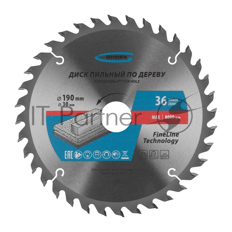 Пильный диск по дереву ф190 х 30 мм, 36 зубьев// Gross