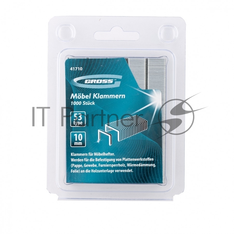 Скобы, 10 мм, для мебельного степлера, усиленные, тип 53, 1000 шт.// Gross