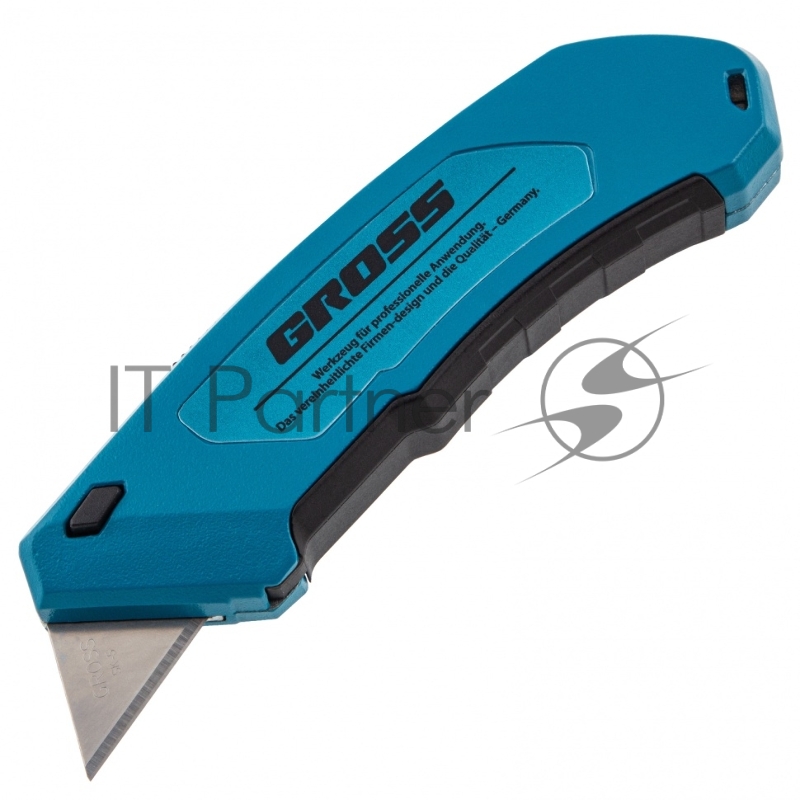 Нож 130 мм, алюм. корпус, выдв. трапец. лезвие 18 мм (SK-5), клипса для ремня, 4 лезвия// Gross