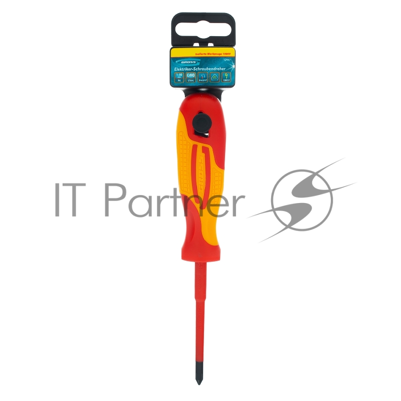 Отвертка диэлектрическая PH1х80 мм, CrMo, до 1000 В, двухкомпонентная рукоятка// Gross