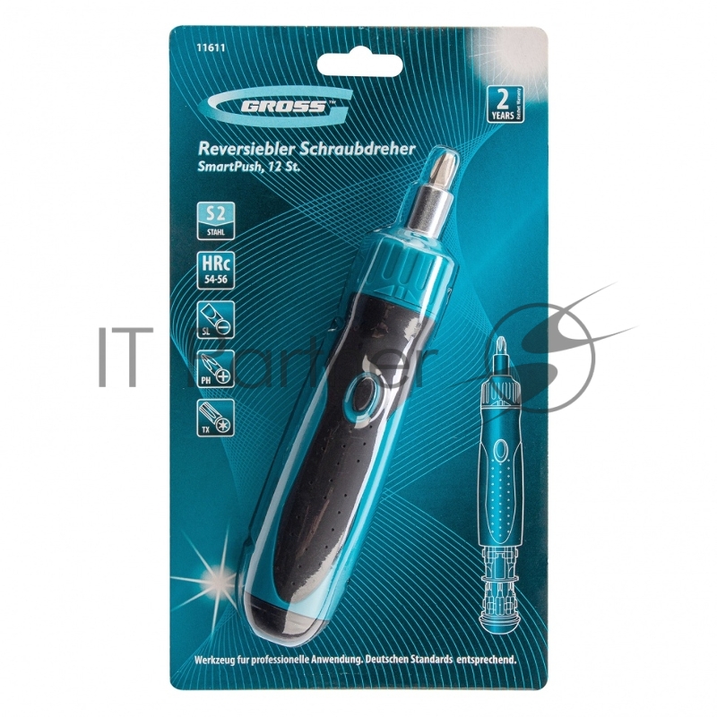 Отвертка реверсивная, механизм SmartPush, 12 шт., S2// Gross