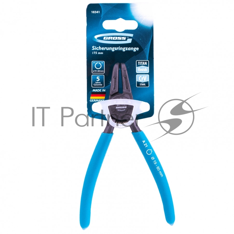 Съемник, 165 мм, для внешних стопорных колец (19-60 мм), изогнутые губки (разжим)// Gross