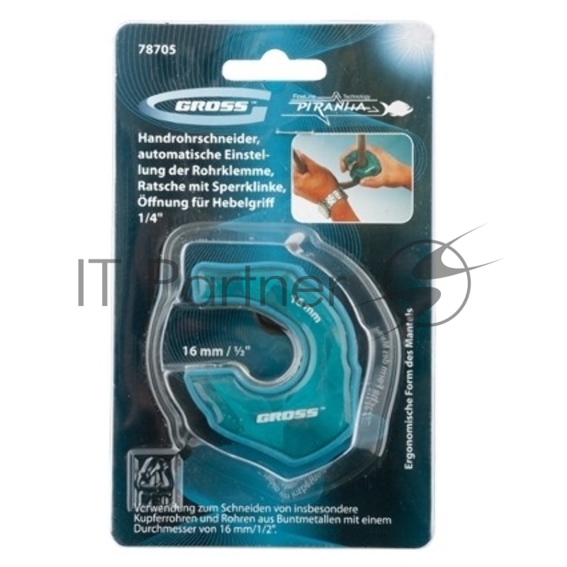 Труборез ладонныйPIRANHA,16мм(1/2),авт. зажима трубы,трещет.храп.мех,отверстие 1/4// Gross