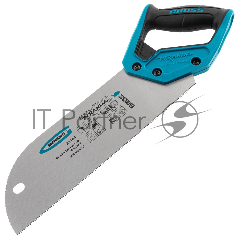 Пила для фанеры с запилом PIRANHA,300 мм/12,11-12 TPI,зуб 3D,каленый зуб,двухкомп.рукоятка// Gross