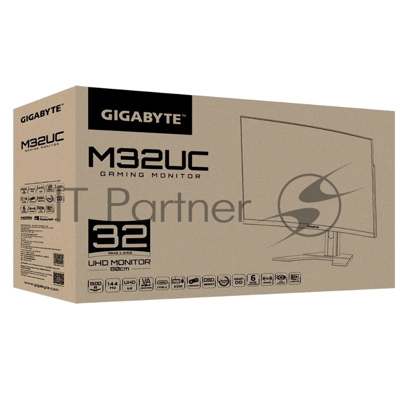 Монитор 31,5 Gigabyte M32UC-EK Gaming monitor Black (VA, 3840x2160, HDMI+HDMI+DP, 1 ms, 178°/178°, 350 cd/m, 3000:1, 2xUSB3.0, USB Type-C, 144Hz, MM, Curved) (20VM0-M32UCBA-1EKR)