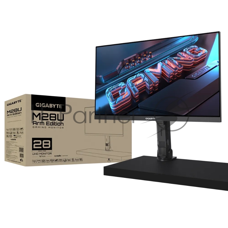 Монитор 28 Gigabyte M28U AE-EK Gaming monitor ARM Edition Black (без подставки, кронштейн для крепления к столу в комплекте) (IPS, 3840x2160, HDMI+HDMI+DP, 1 ms, 178°/178°, 300 cd/m, 1000:1, 2xUSB3.0, USB Type-C, 144Hz, MM) (20VM0-M28UAEBA-1EKR)