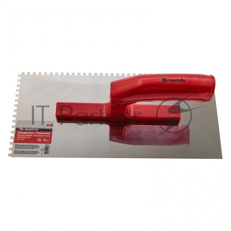 Гладилка из нерж.стали, 280 х 130 мм, зеркальная полировка, пластмас. ручка, зуб 4 х 4 мм// Matrix