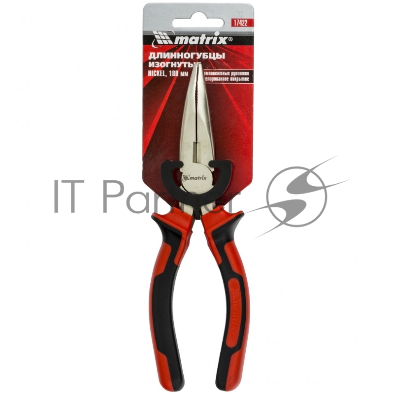 Длинногубцы NICKEL, 180 мм, изогнутые никелированные, двухкомпонентные рукоятки// Matrix