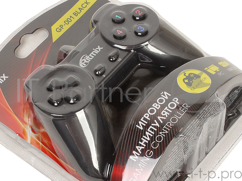 Геймпад RITMIX GP-001 Black для ПК, USB, 14 кнопок, кабель 1,5м