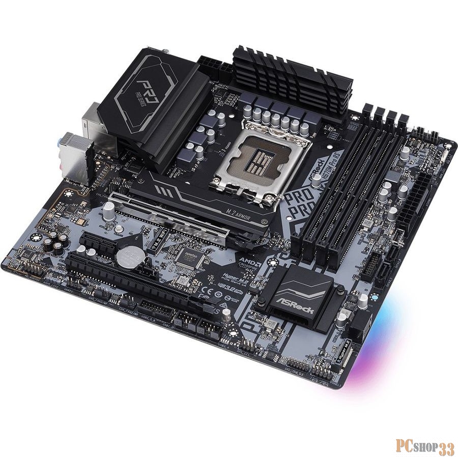 Материнская плата ASROCK H670M Pro RS, Socket 1700, Intel®H670, 4xDDR4-3200, HDMI+DP, 2xPCI-Ex16, 1xPCI-Ex1, 4xSATA3 (RAID 0/1/5/10), 2xM.2, 8 Ch Audio, GLan, (0+4)xUSB2.0, (6+4)xUSB3.2, (0+1)xUSB3.2 Type-C™, 1xPS2, ATX, RTL {}