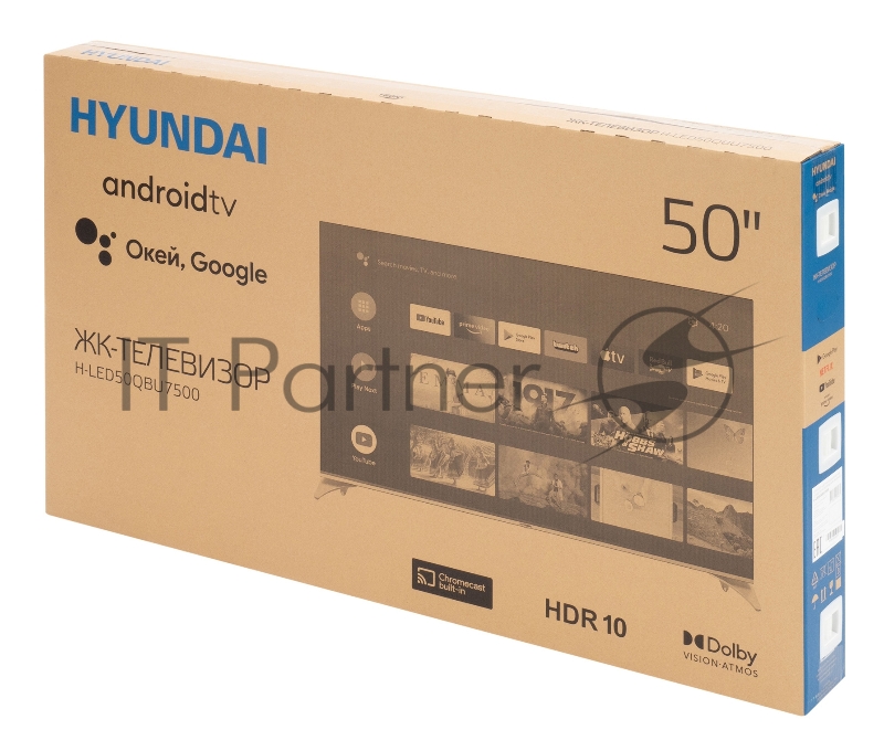 Телевизор QLED Hyundai 50 H-LED50QBU7500 Android TV Frameless черный 4K Ultra HD 60Hz DVB-T DVB-T2 DVB-C DVB-S DVB-S2 USB WiFi Smart TV