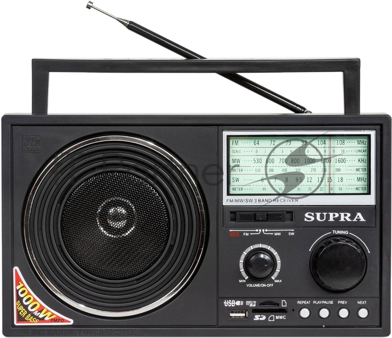 Радиоприемник портативный Supra ST-25U черный USB SD