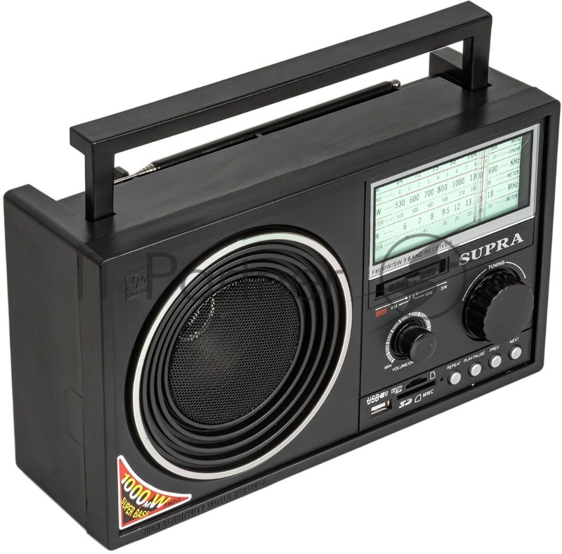 Радиоприемник портативный Supra ST-25U черный USB SD