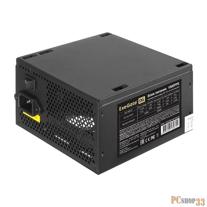 Блок питания 1000W ExeGate 1000PPE (ATX, APFC, КПД 80% (80 PLUS), 12cm fan, 20+4pin, 2x2x(4+4)pin, 6