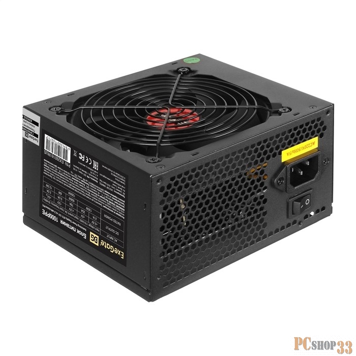 Блок питания 1000W ExeGate 1000PPE (ATX, APFC, КПД 80% (80 PLUS), 12cm fan, 20+4pin, 2x2x(4+4)pin, 6