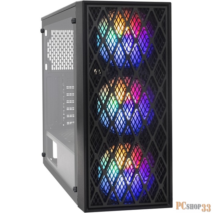 Корпус Miditower ExeGate EVO-8243-NPX500 (ATX, БП 500NPX с вент 12 см, 2*USB+1*USB3.0, черный, 3 вент. с RGB подсветкой, боковая панель - закаленное стекло)