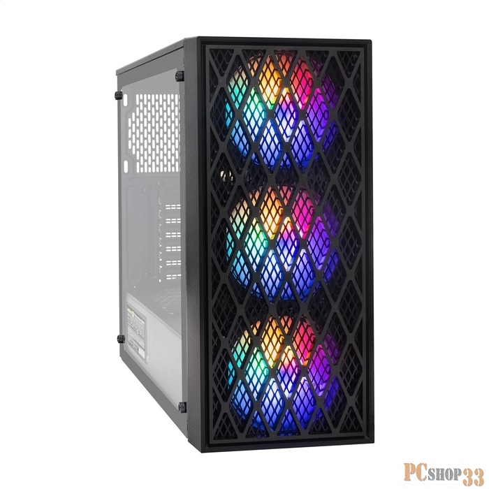 Корпус Miditower ExeGate EVO-8243-NPX700 (ATX, БП 700NPX с вент 12 см, 2*USB+1*USB3.0, черный, 3 вент. с RGB подсветкой, боковая панель - закаленное стекло)