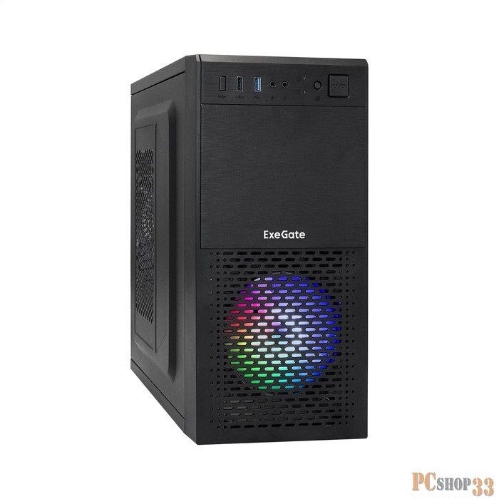 Корпус Minitower ExeGate mEVO-7807-NPX400 (mATX, БП 400NPX 12см, 1*USB+1*USB3.0, черный 1x12см с RGB подсветкой)