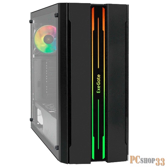 Корпус Miditower ExeGate EVO-5020-NPX500 (ATX, 500NPX 12см, с окном, 1*USB+1*USB3.0, HD аудио, 1 вент. 12см с RGB подсветкой)