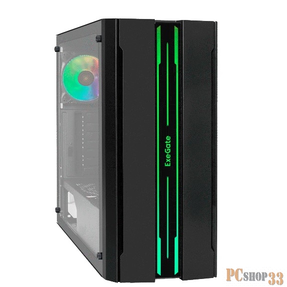 Корпус Miditower ExeGate EVO-5020-NPX600 (ATX, 600NPX 12см, с окном, 1*USB+1*USB3.0, HD аудио, 1 вент. 12см с RGB подсветкой)
