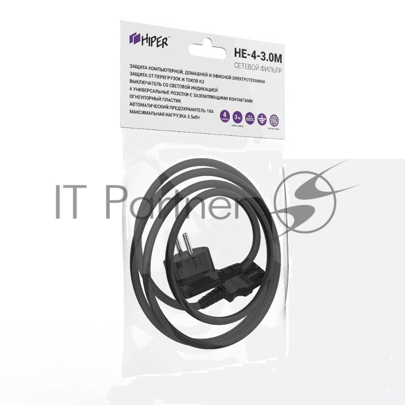 Кабель Hiper Кабель HIPER компьютер-розетка 3м (0,50мм) 220V (EURO)R