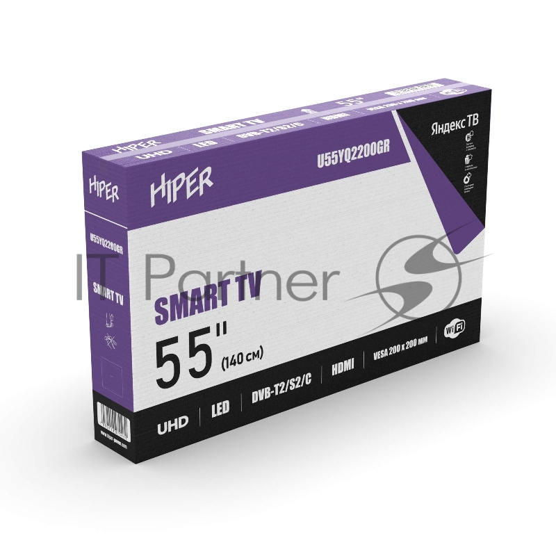 Телевизор Hiper U55YQ2200GR UHD {3840 x 2160 SMART/8Гб/DVB-S2/S/T2/DVB-T/DV тюнерUSB MKV 4K 60 fpsCI+, H.265 (HEVC)и Dolby Digital+Wi-Fi/Bluetooth/5.0 HDMI/USB/2 x 2.0}