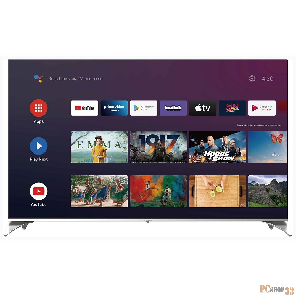 Телевизор QLED Hyundai 65 H-LED65QBU7500 Android TV Frameless черный 4K Ultra HD 60Hz DVB-T DVB-T2 DVB-C DVB-S DVB-S2 USB WiFi Smart TV