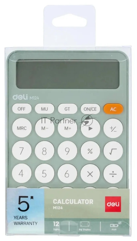 Калькулятор настольный Deli EM124GREEN зеленый 12-разр.