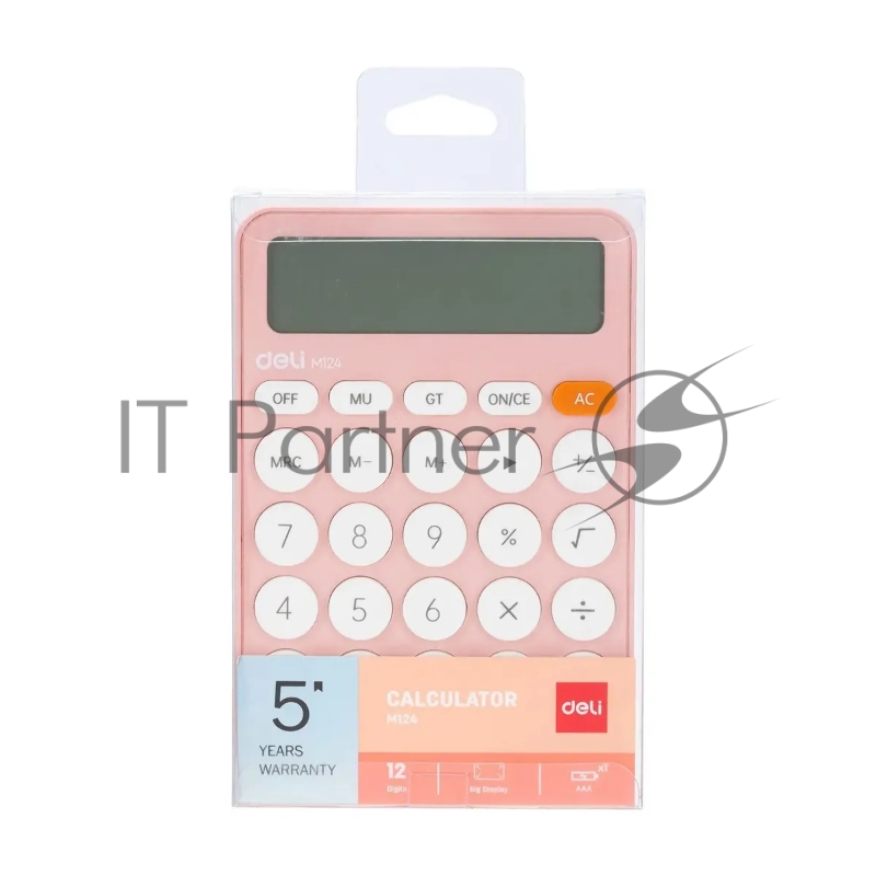 Калькулятор настольный Deli EM124PINK розовый 12-разр.