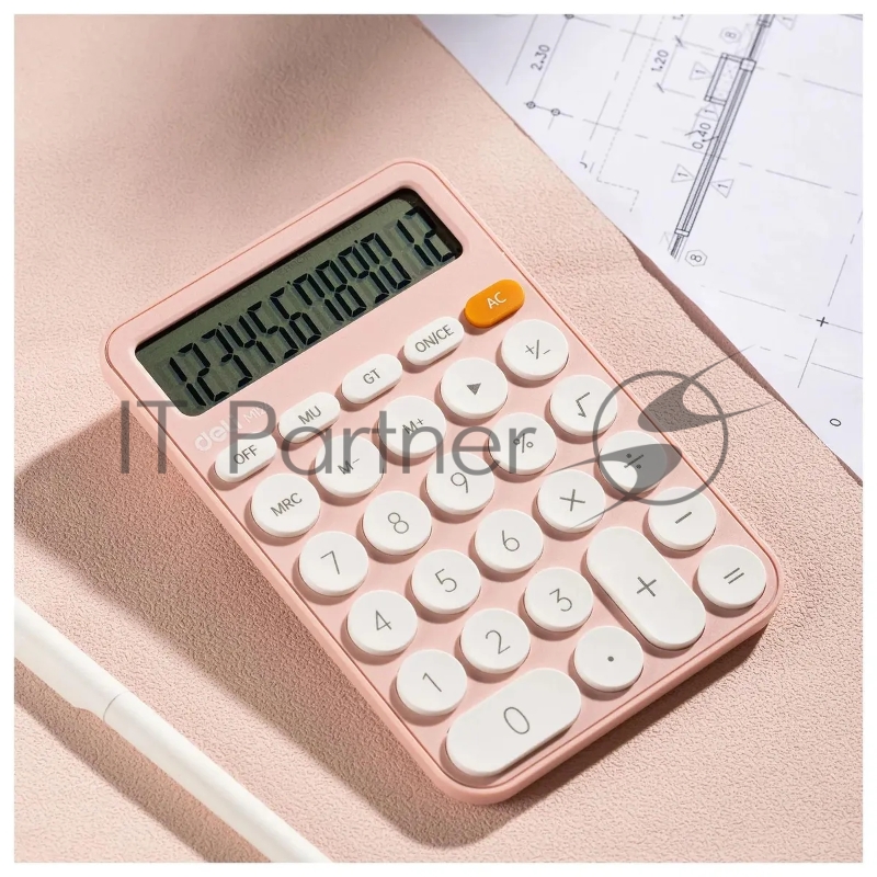 Калькулятор настольный Deli EM124PINK розовый 12-разр.